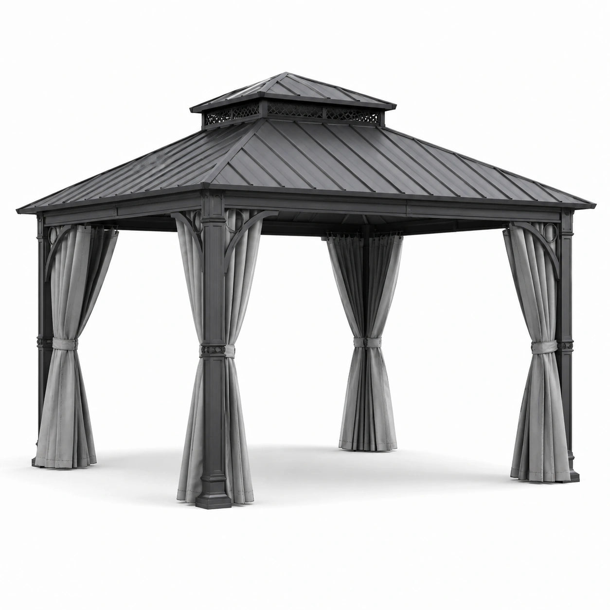 Gartenpavillon Metall mit Vorhängen Anthrazit 3x4m