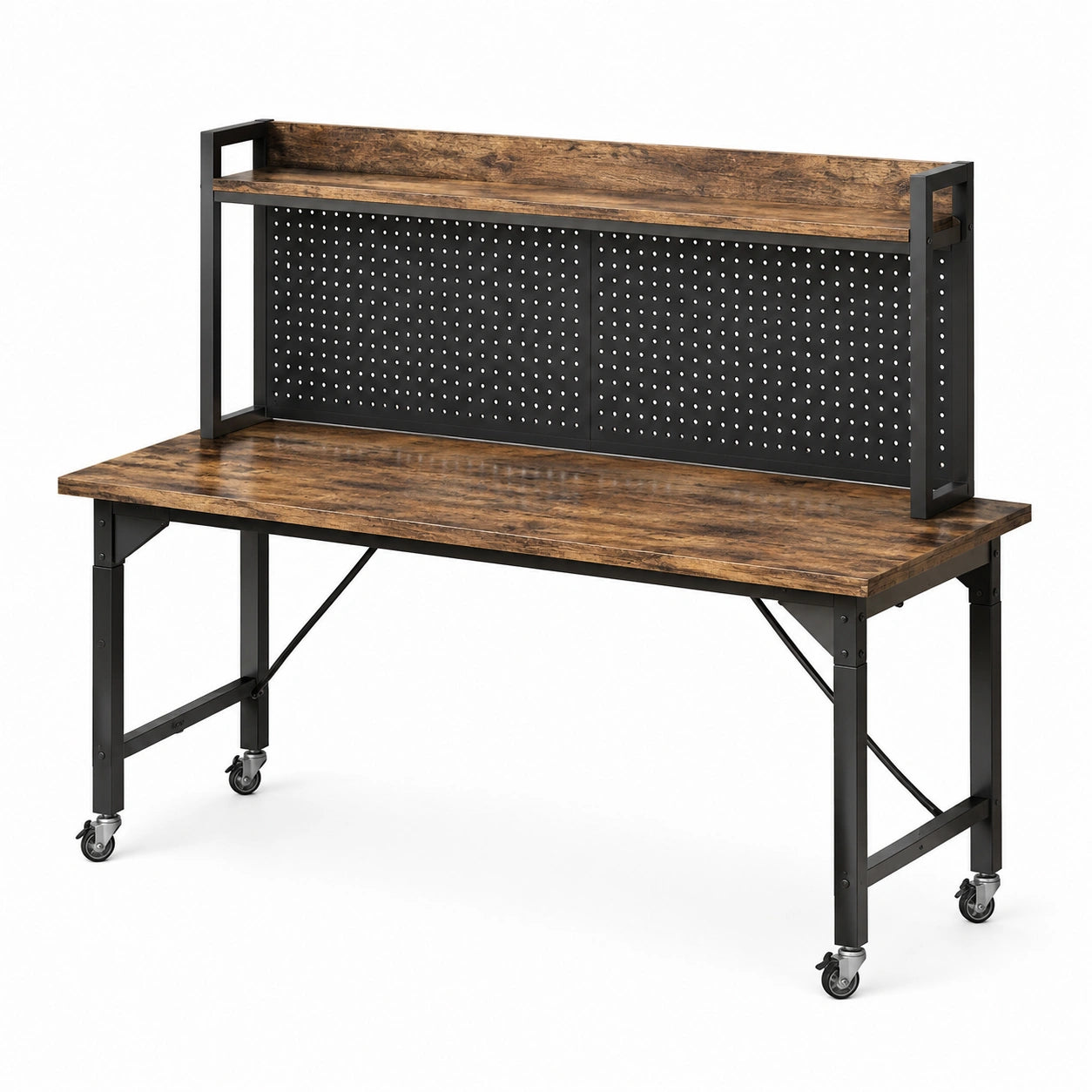 Werkbank Metall mit MDF-Platte und Rollen 140x60x90 cm