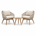 Bistro-Set mit 2 Sesseln aus Seil und Teakholz Tisch rund Beige