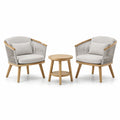 Garten-Bistro-Set aus Teakholz mit Seilgeflecht und hellgrauen Polstern - 2 Sessel und 1 Tisch