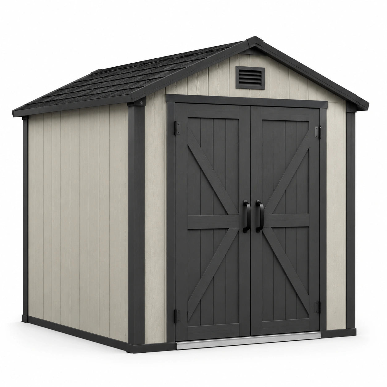 Gartenhaus mit Satteldach Kunststoff Grau Schwarz 200x150x210 cm