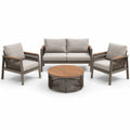 Aluminium Gartenlounge-Set mit Teakholzplatte und Polyesterseil in Braun/Grau