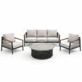Gartenlounge Set Aluminium mit Polyestergarn und Teakarmlehnen Hellgrau