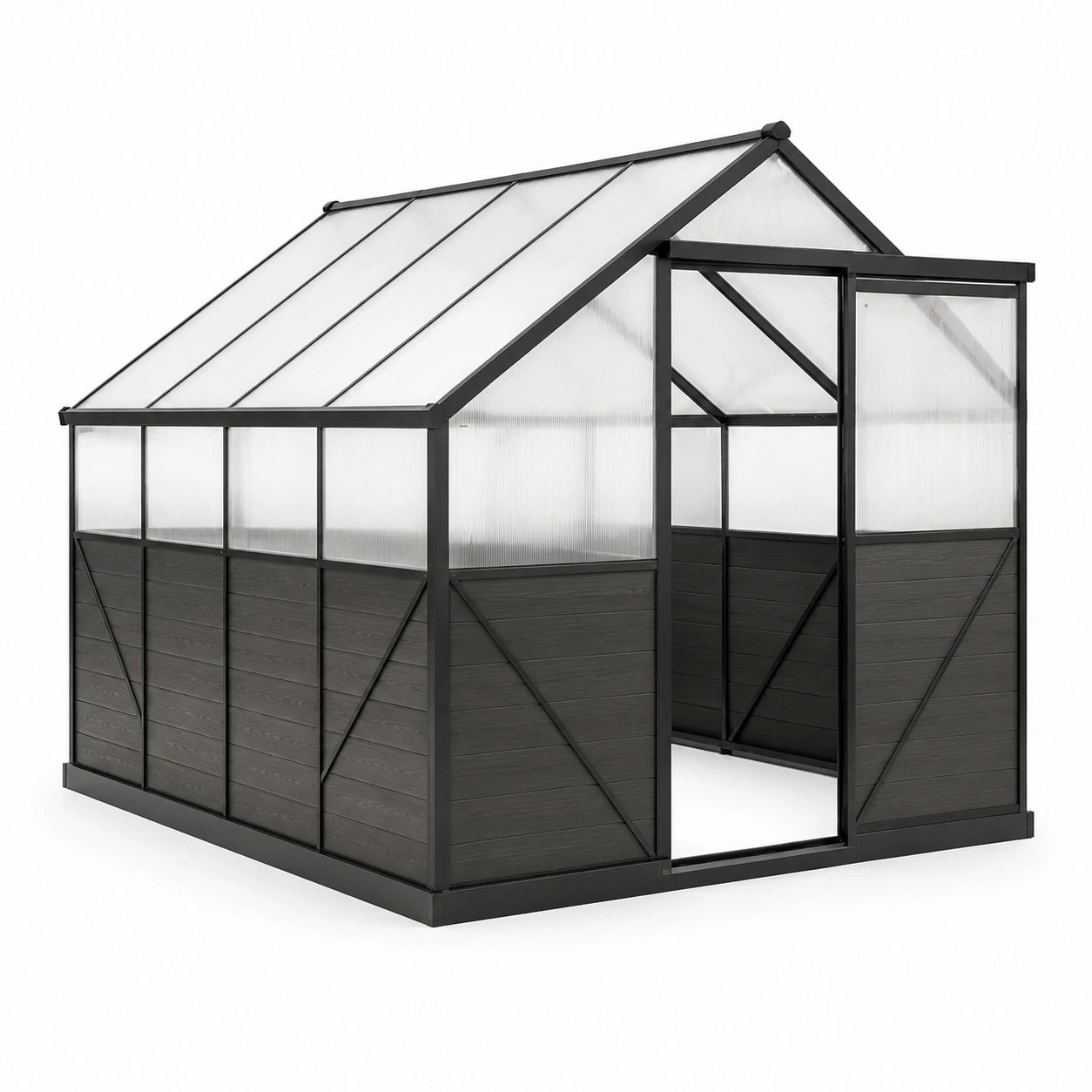 Aluminium Gewächshaus mit Polycarbonatplatten 6mm Schwarz 270x180x210 cm