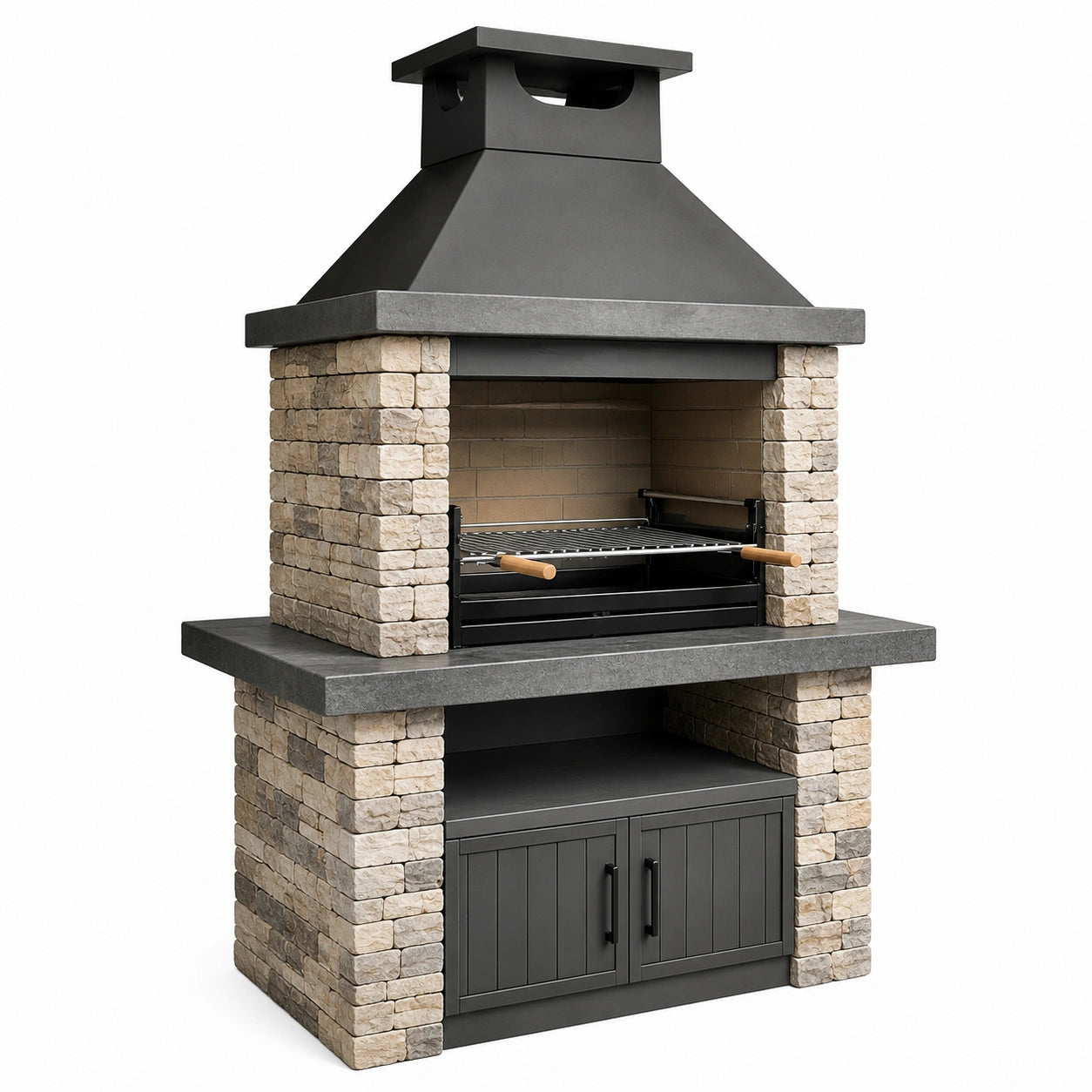 Grillkamin aus Stein mit Stahl und Edelstahl Komponente