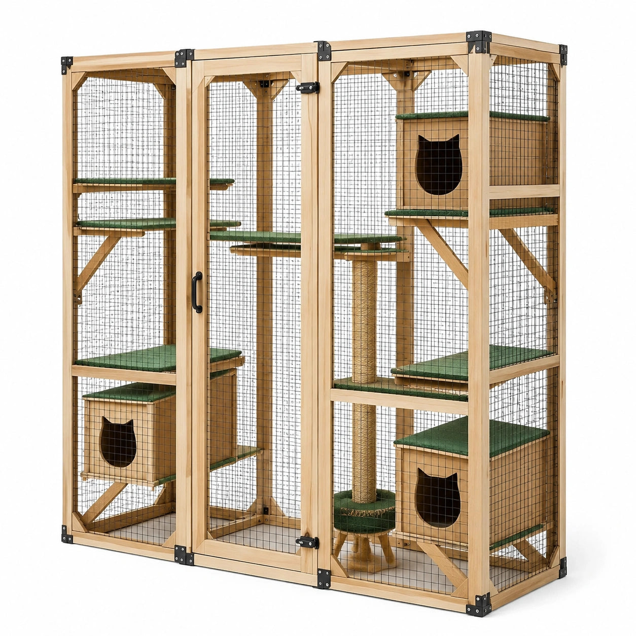 Holz- und Stahlgitter-Katzengehege Beige 200x100x210 cm