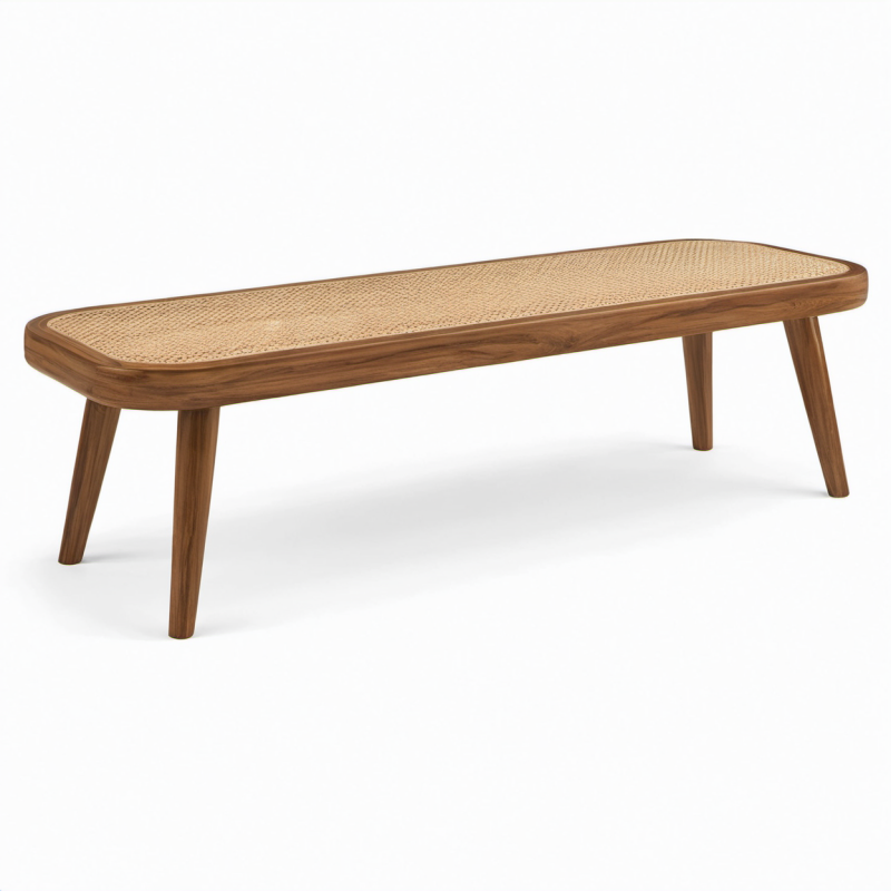 Holzbank mit Rattan-Geflecht Sitzfläche Braun 120 cm