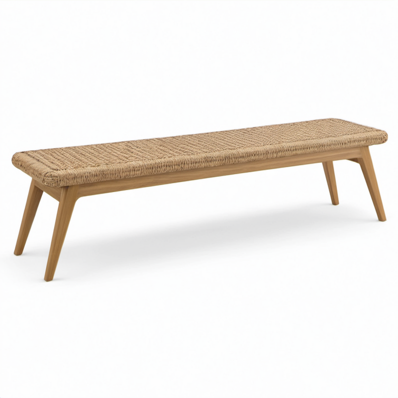 Holzbank mit Naturfaser-Geflecht Sitzfläche 160x40x45 cm