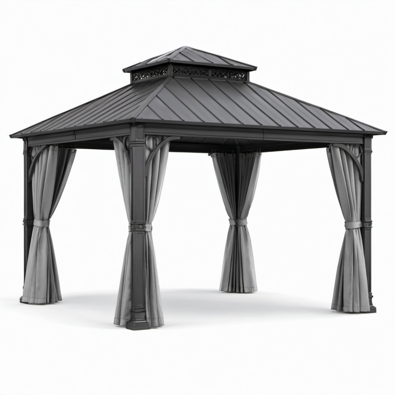 Gartenpavillon Metall mit Vorhängen Anthrazit 3x4m