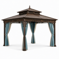 Pavillon aus Aluminium mit blauen Polyester-Vorhängen