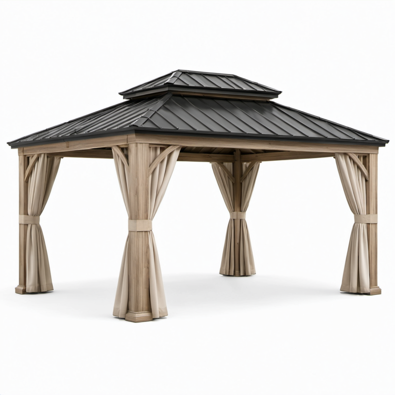 Gartenpavillon Holzoptik mit Aluminium-Dach 300x400 cm