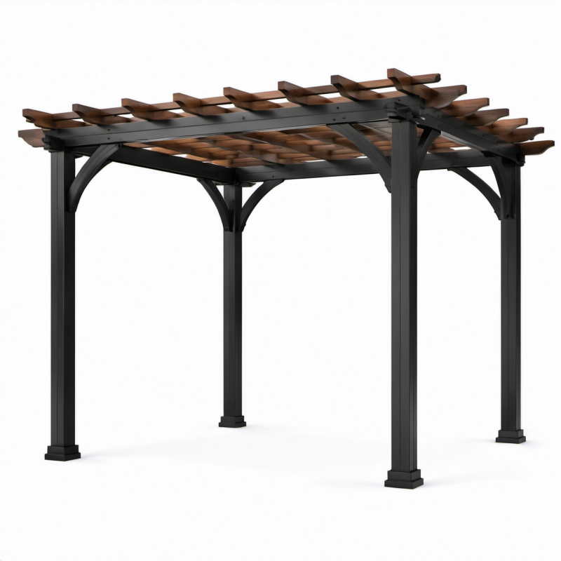 Aluminium und Holz Pergola 300x400cm Schwarz/Braun