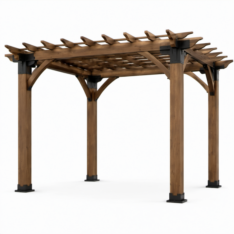 Holzpergola aus Holz und Metall 300x300x230 cm Braun