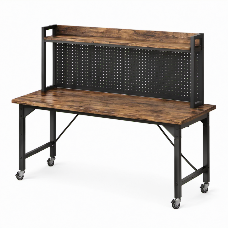 Werkbank Metall mit MDF-Platte und Rollen 140x60x90 cm