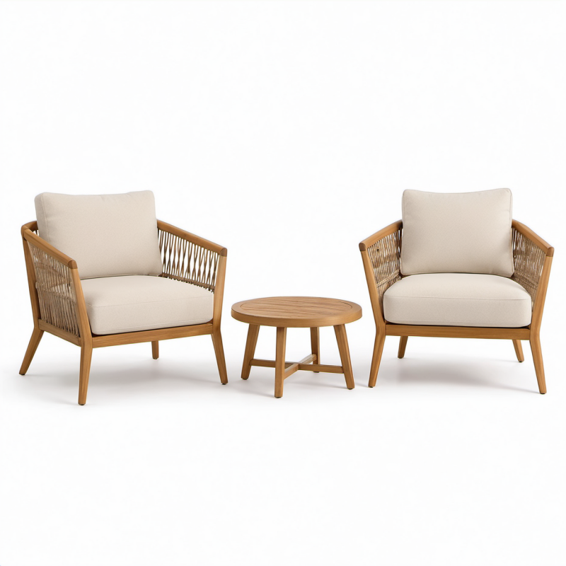 Gartenmöbelset aus Akazienholz und Polyestergewebe Beige