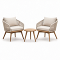 Bistro-Set mit 2 Sesseln aus Seil und Teakholz Tisch rund Beige