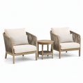 Bistro-Set aus Akazienholz mit Polyesterseilgeflecht und Kissen in Beige