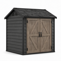 Kunststoff-Gartenhaus Doppelwandig Dunkelgrau mit Holzoptik Türen 175x113x208cm