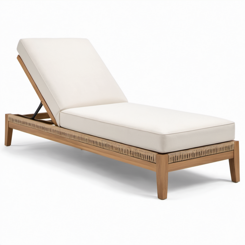 Teakholz-Gartenliege mit Polyesterpolsterung Beige 200 x 65 x 35 cm