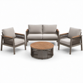 Aluminium Gartenlounge-Set mit Teakholzplatte und Polyesterseil in Braun/Grau