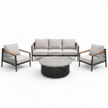 Gartenlounge Set Aluminium mit Polyestergarn und Teakarmlehnen Hellgrau