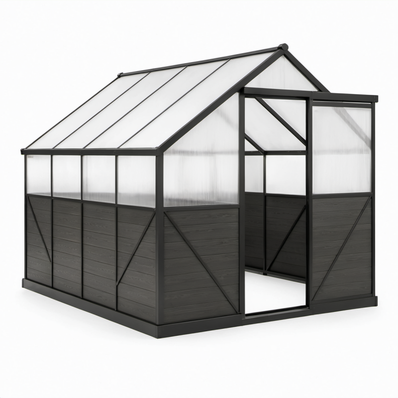 Aluminium Gewächshaus mit Polycarbonatplatten 6mm Schwarz 270x180x210 cm