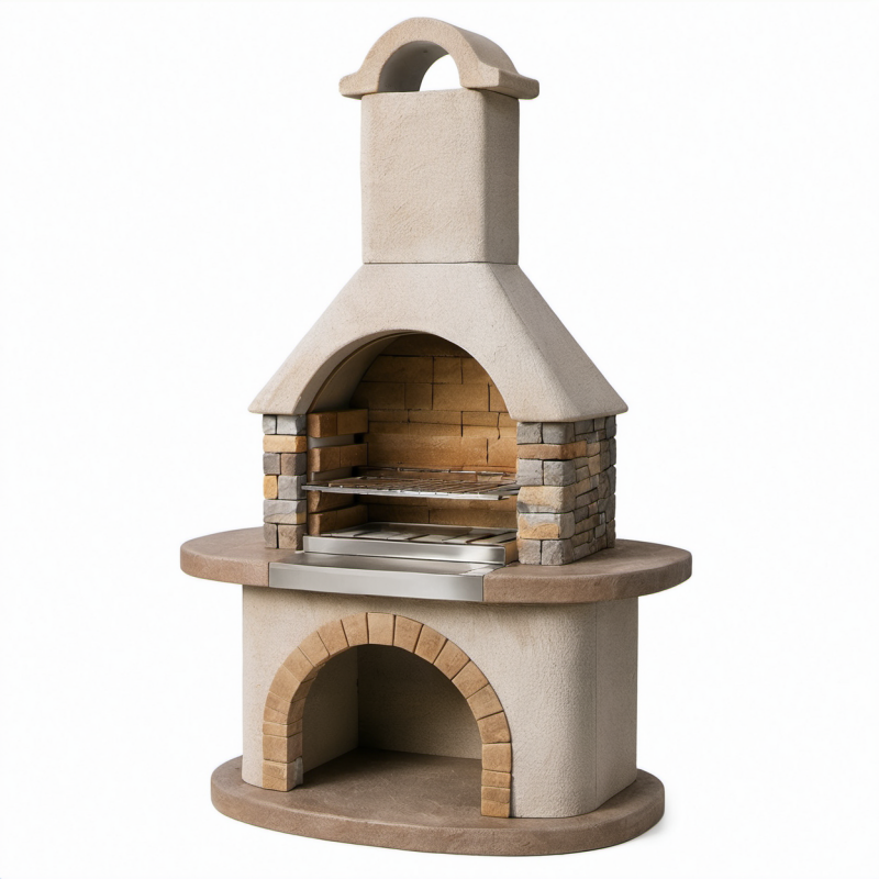Grillkamin aus Stein und Edelstahl Beige