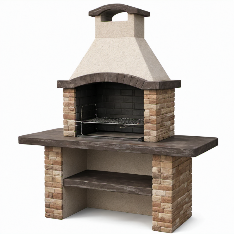 Beton Grillkamin mit Natursteinoptik Braun 120x65x210 cm