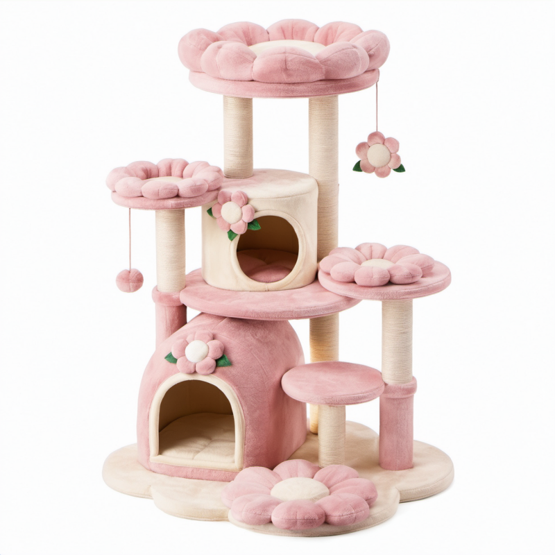 Kratzbaum aus Plüsch Rosa/Beige 140cm