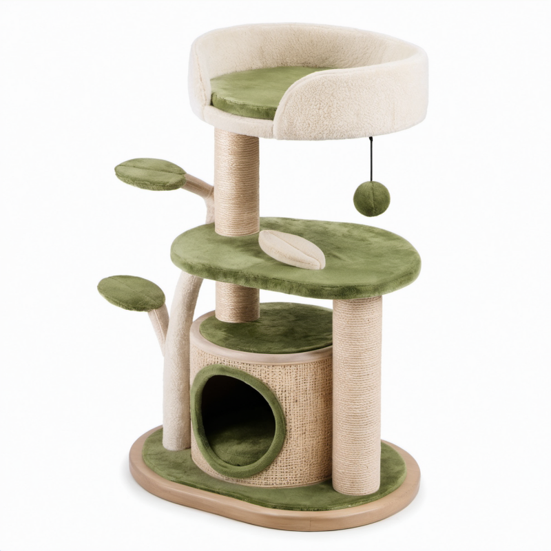 Katzenkratzbaum mit Sisal und Plüsch, grün/beige, 120 cm