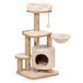 Kratzbaum aus Holz, Sisal und Polyesterplüsch Beige 115x60x40cm